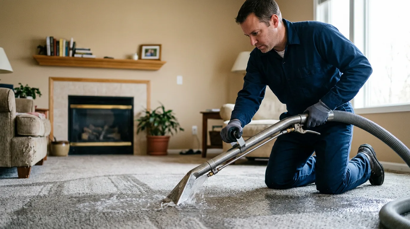 Water damage restoration technician working near Holcomb, KS